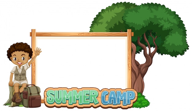 Border template design with boy at summer camp