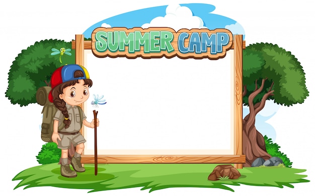 Border template design with girl at summer camp