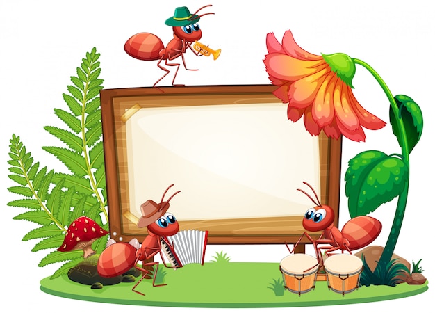 Free vector border template design with insects in the garden background