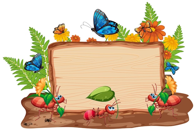 Free vector border template design with insects in the garden background