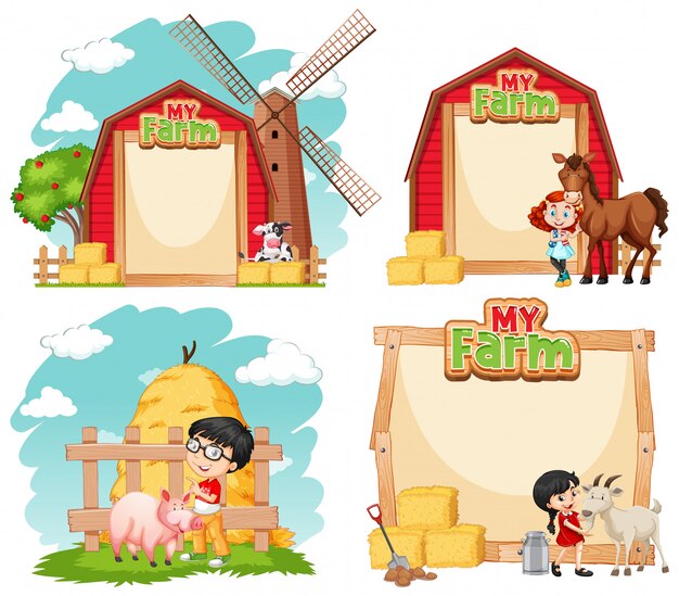 Border template design with kids and farm animals