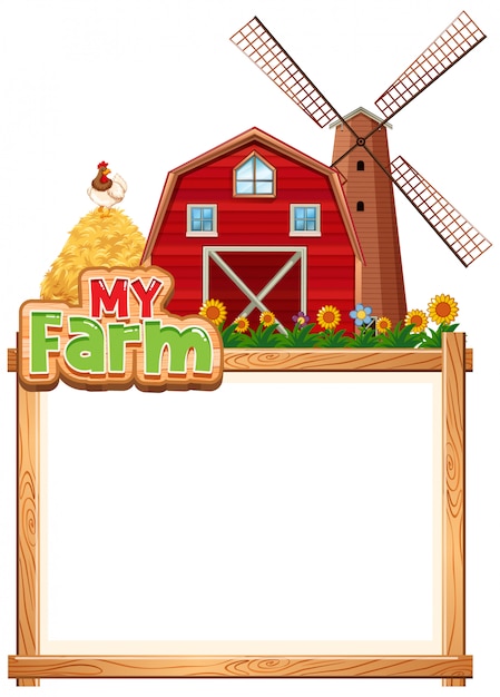 Border template design with red barn and haystack