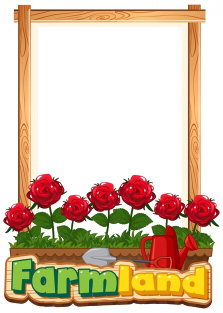 Border template design with red roses in the garden