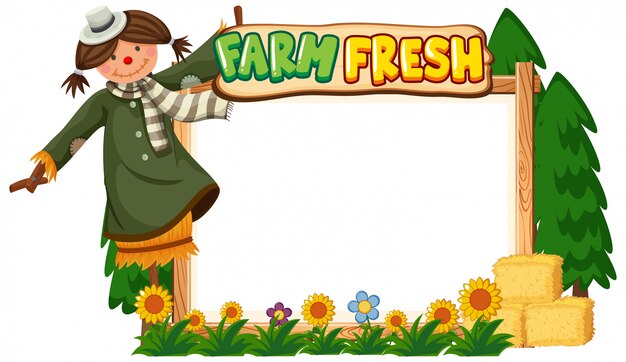 Free vector border template design with scarecrow and flowers in garden