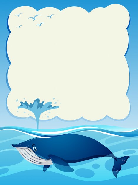 Border template with blue whale in the ocean