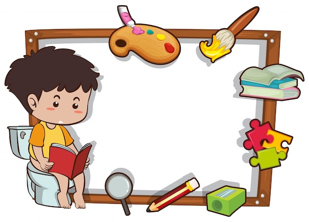 Border template with boy reading book