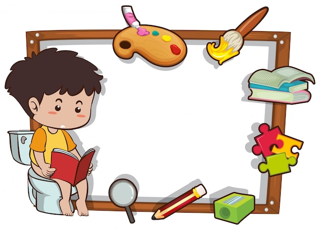 Шаблон границы с книгой для чтения мальчика