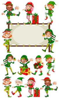 Border template with christmas elves Free Vector