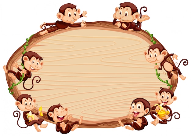 Бесплатное векторное изображение Шаблон границы с милыми обезьянами
