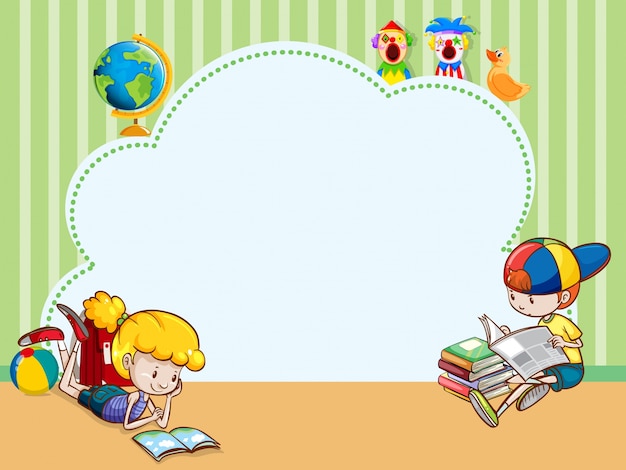 Vettore gratuito modello di confine con libri di lettura per bambini