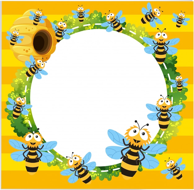 Free vector border template with many bees flying