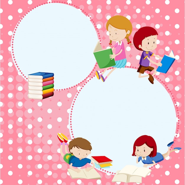 Free vector border template with many children reading books