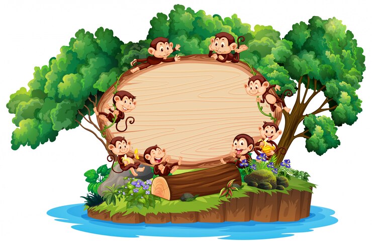 मुफ़्त वेक्टर border template with many monkeys on island