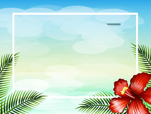 Border template with red flower and leaves