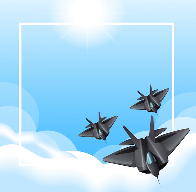 Бесплатное векторное изображение Граница с реактивными самолетами, летящими в небе