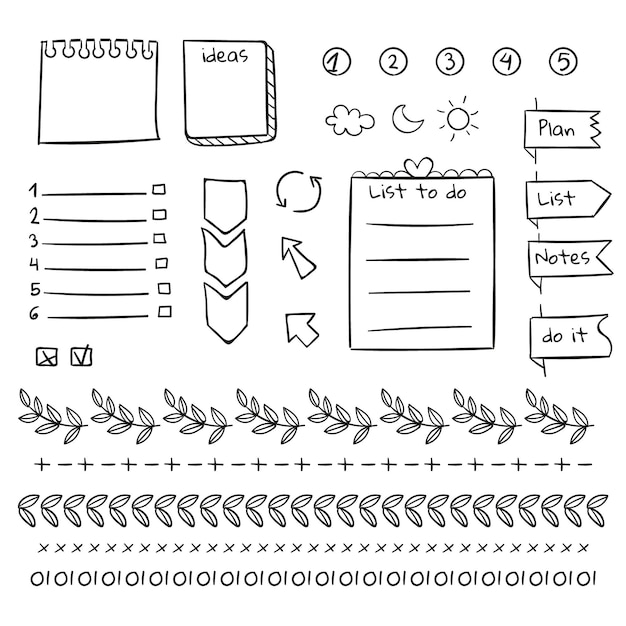 Borders and elements of bullet journal template