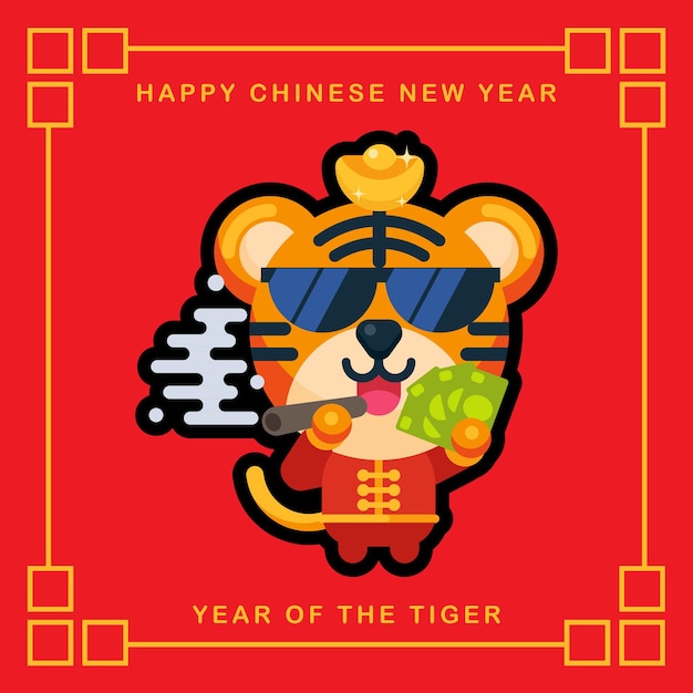 Boss character tiger mascot celebrating chinese new year