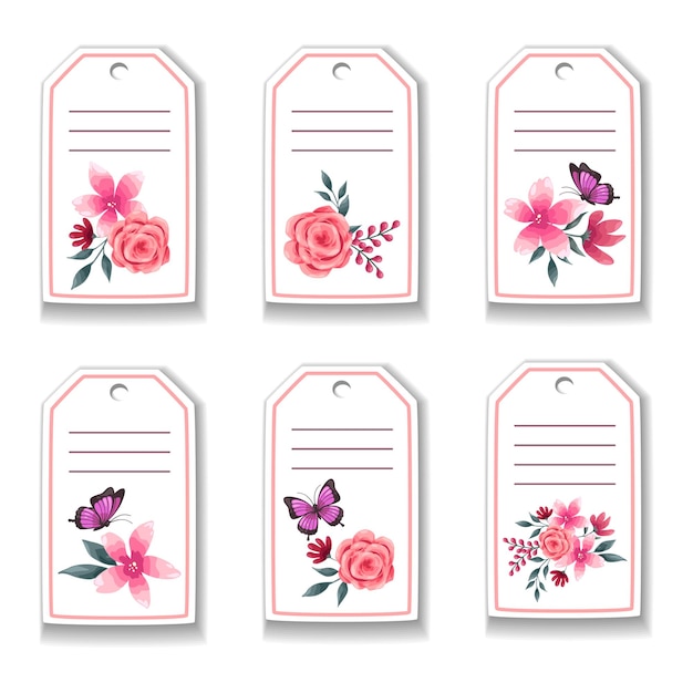 Free vector botanic card with flowers, roses, butterfly, leaves.