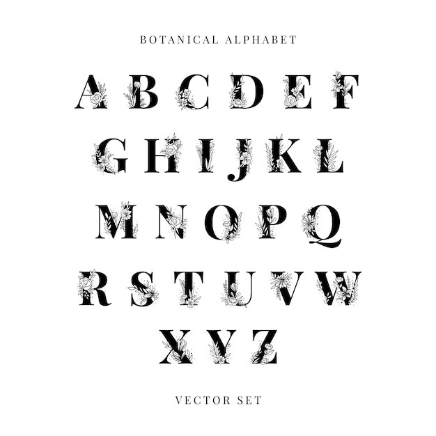 Botanical alphabet capital letters vector set