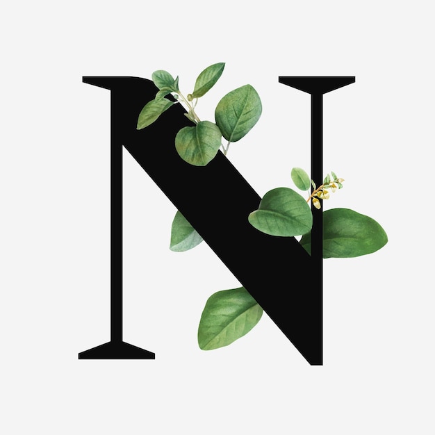 Free vector botanical capital letter n