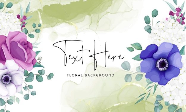 식물 꽃 배경 템플릿 디자인 양귀비 말미잘 꽃과 장미