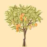 Vettore gratuito albero di mango botanico disegnato