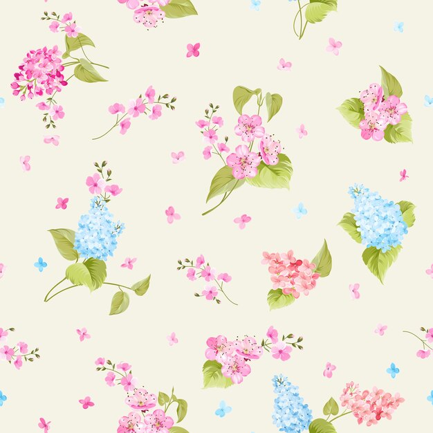 Botanical seamless pattern. Blooming flower lilac.