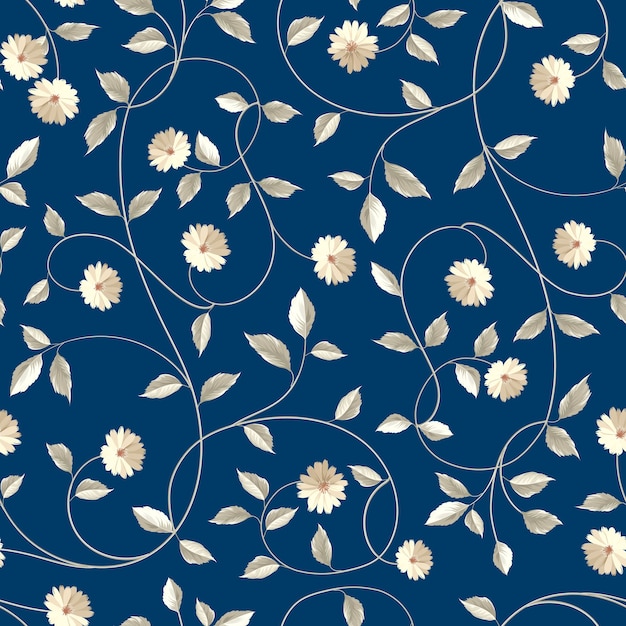 Botanical seamless pattern. Blooming flower in retro style.