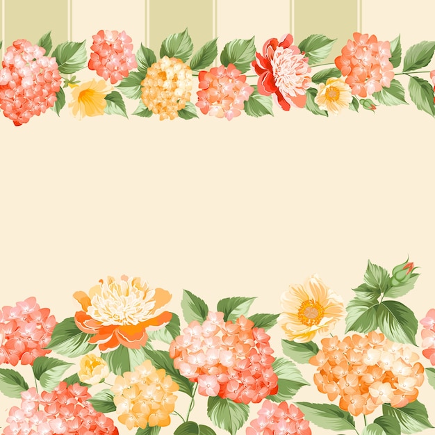 Botanical seamless pattern. Blooming hydrangea on pink background.