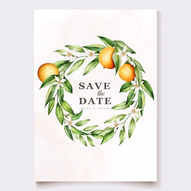 Free vector botanical watercolor orange fruits wedding invitation card template