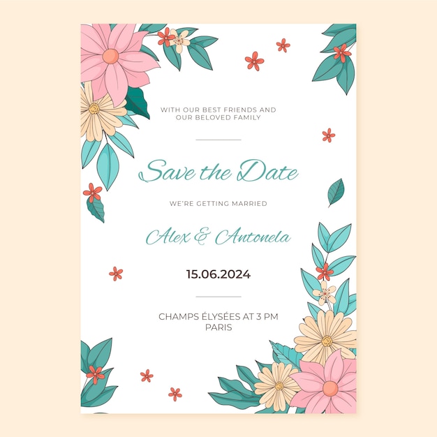 Botanical wedding invitation template