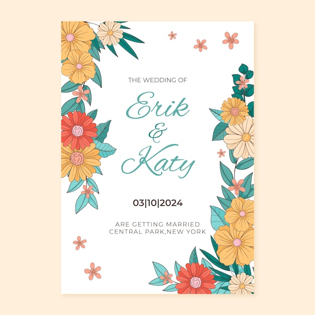 Free vector botanical wedding invitation template