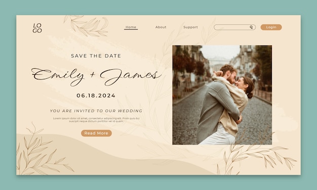 Free vector botanical wedding  landing page template