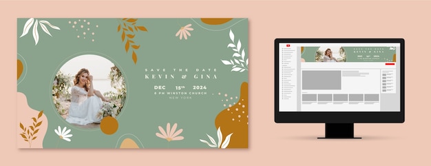 Free vector botanical wedding youtube channel art