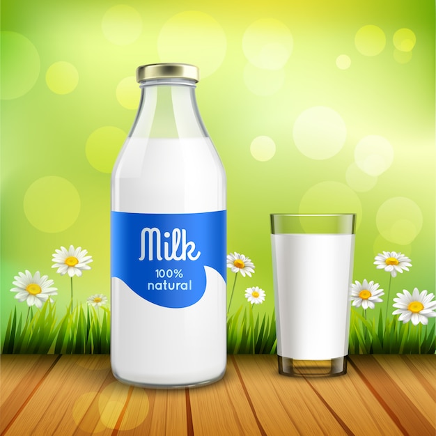 Free vector bottle and glass of milk