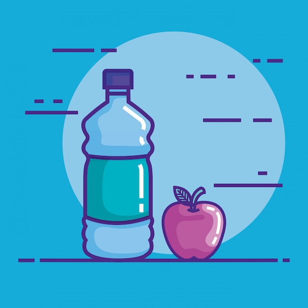 Free vector bottle water with apple