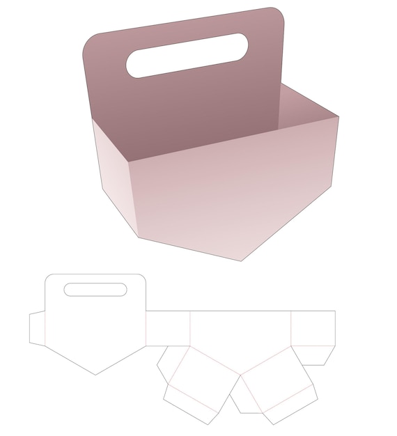 Bottom angle container with handle die cut template