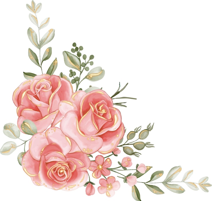 Free Vector bouquet of roses on white background flower rose pink gold arrangement