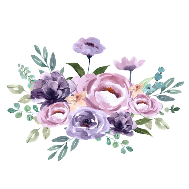 Vettore gratuito bouquet per decorazione di copertina unica, fiori viola esotici