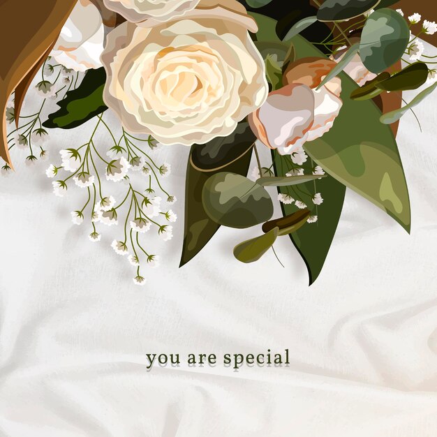 Bouquet on a white silk textured Instagram ad template 