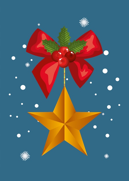 Free vector bow ribbon with star christmas hanging