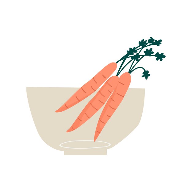 Bowl with carrots healthy ingredient vector