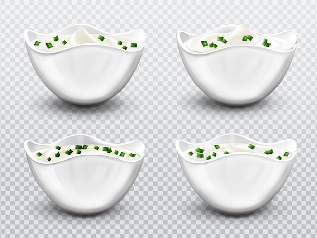 Free vector bowl with sauce, cream, mayonnaise or yogurt set