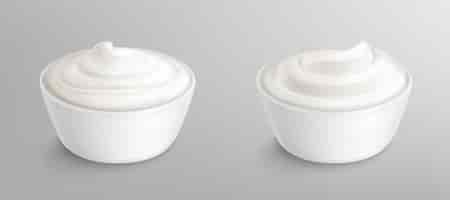 Free vector bowl with sauce, cream. mayonnaise or yogurt