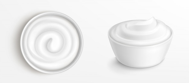 Bowl with sauce, cream top and front view clip art