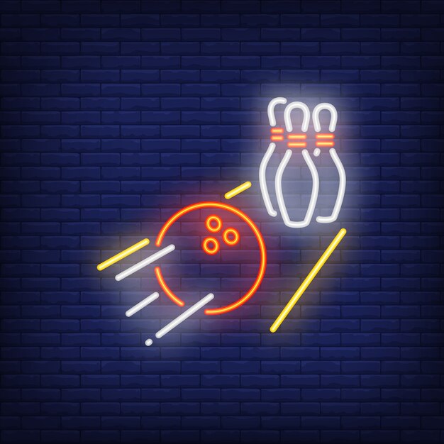 Bowling ball rolling on alley neon sign