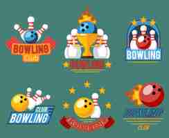 Vettore gratuito emblemi di bowling e set di etichette per giochi di bowling