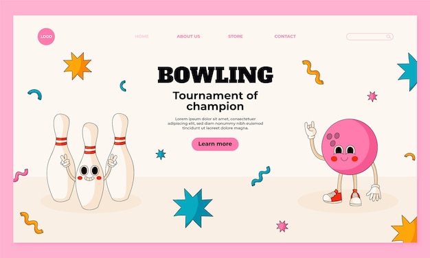 Vettore gratuito modello di pagina di destinazione del gioco di bowling