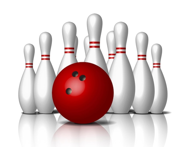 bowling icon, isolated, red ball.