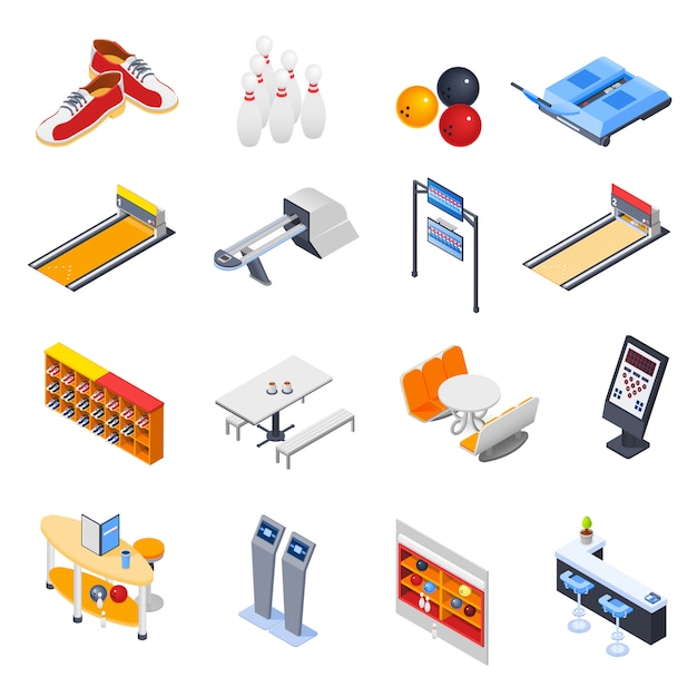 Free vector bowling isometric icons